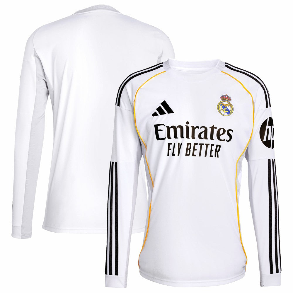 Adidas Real Madrid 2025/26 Home Replica Long Sleeve Jerseys - White