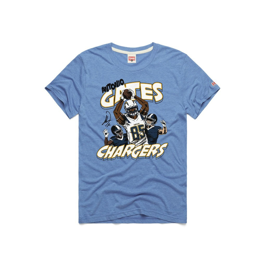 Antonio Gates Los Angeles Chargers Homage Unisex Caricature Retired Player Tri-Blend T-Shirt Powder Blue - NFL