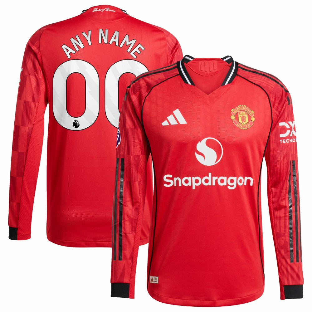 Adidas Manchester United Home 2025/26 Custom Long Sleeve Jerseys - Red