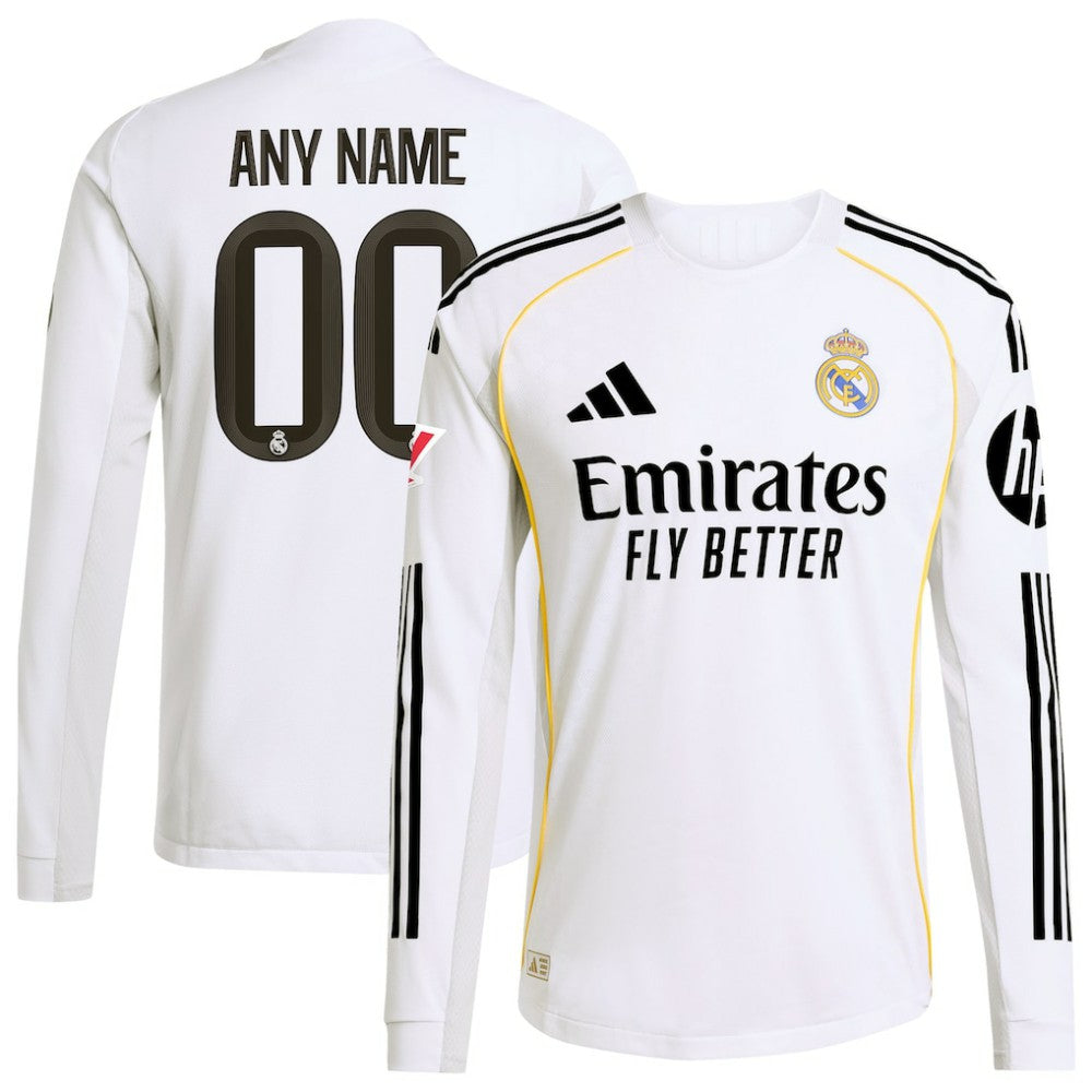 Adidas Real Madrid 2025/26 Home Long Sleeve Custom Jerseys - White