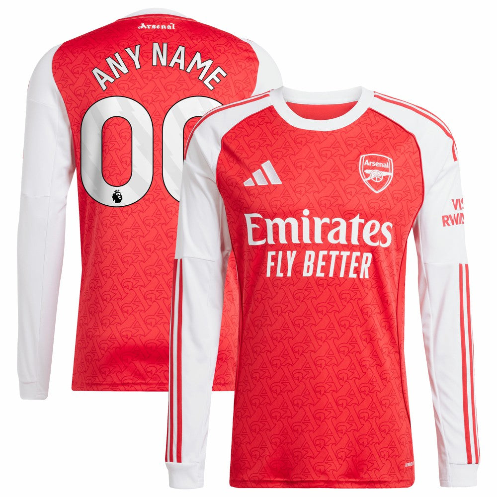 Adidas Arsenal 2025/26 Home Replica Long Sleeve Custom Jerseys - Red