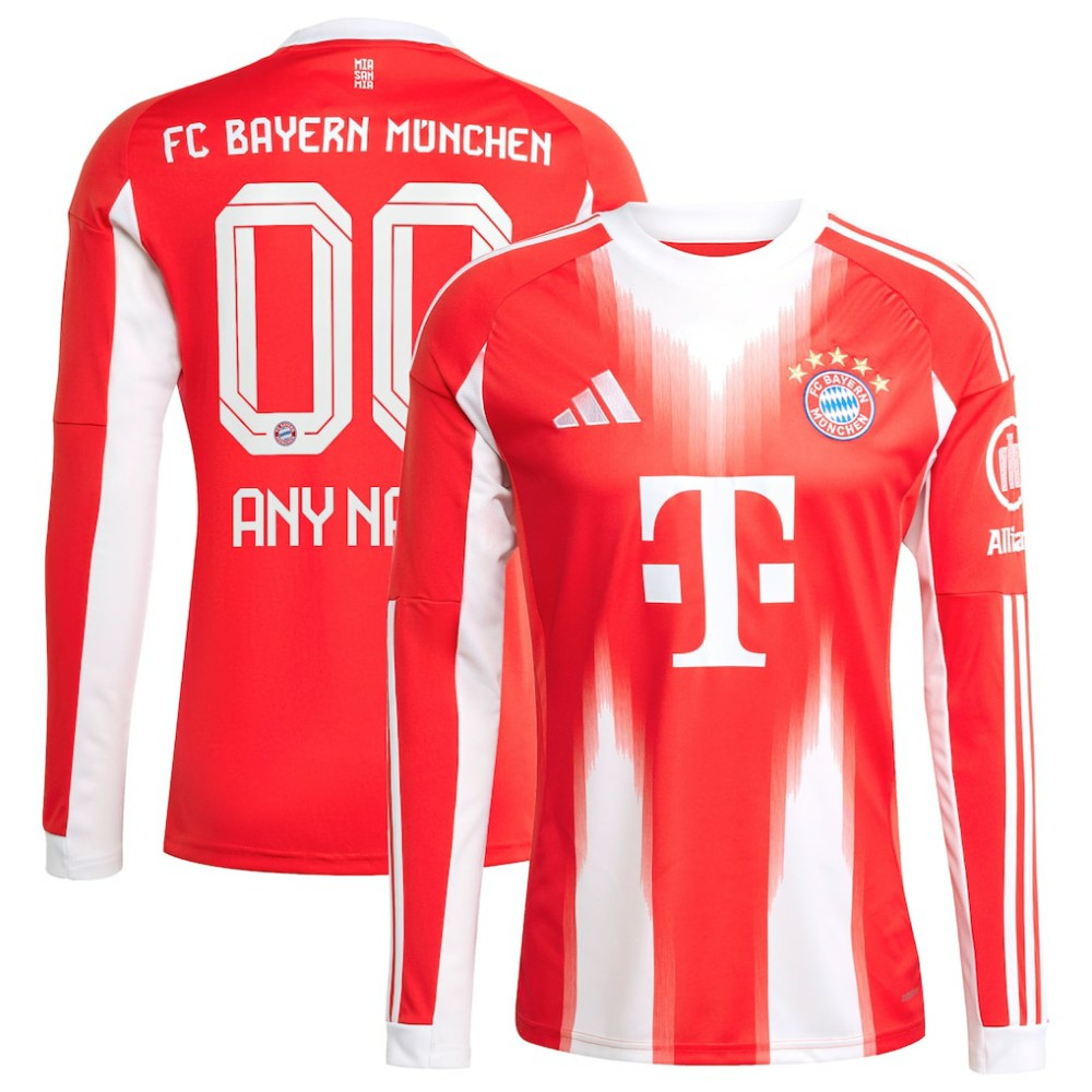 Adidas Bayern Munich 2025/26 Home Replica Long Sleeve Custom Jerseys - Red