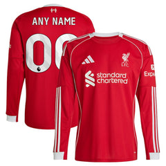 Adidas Liverpool 2025/26 Home Custom Replica Long Sleeve Jerseys - Red
