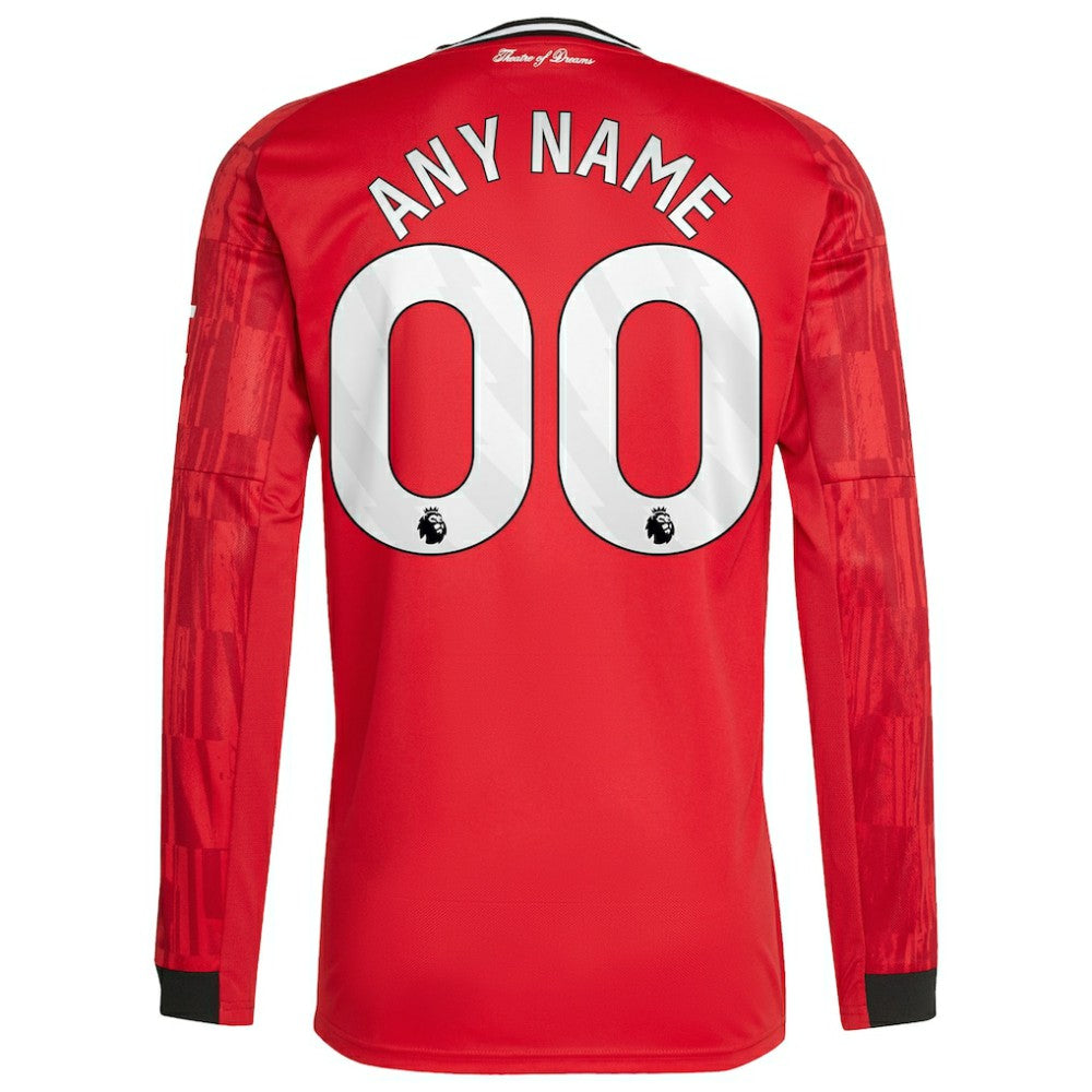 Adidas Manchester United Home 2025/26 Custom Replica Long Sleeve Jerseys - Red