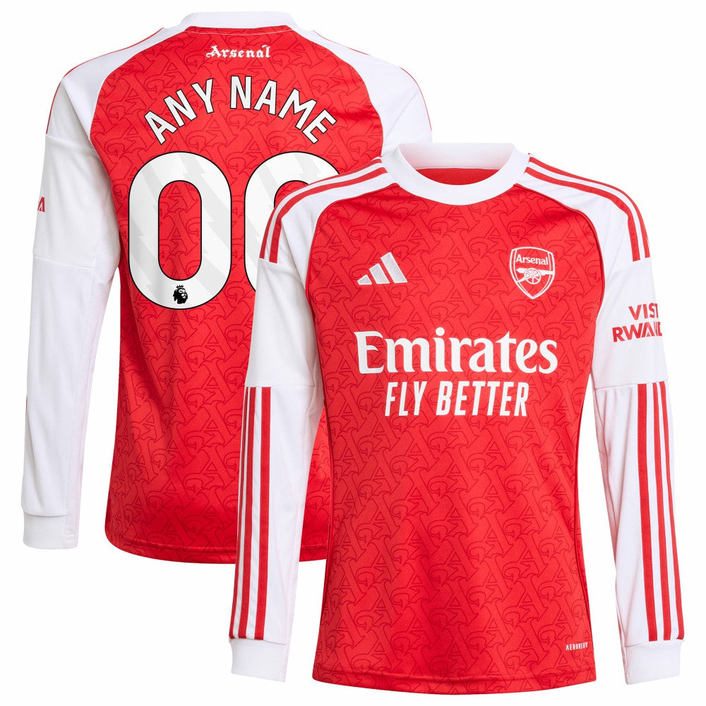 Adidas Arsenal Youth 2025/26 Home Replica Long Sleeve Custom Jerseys - Red