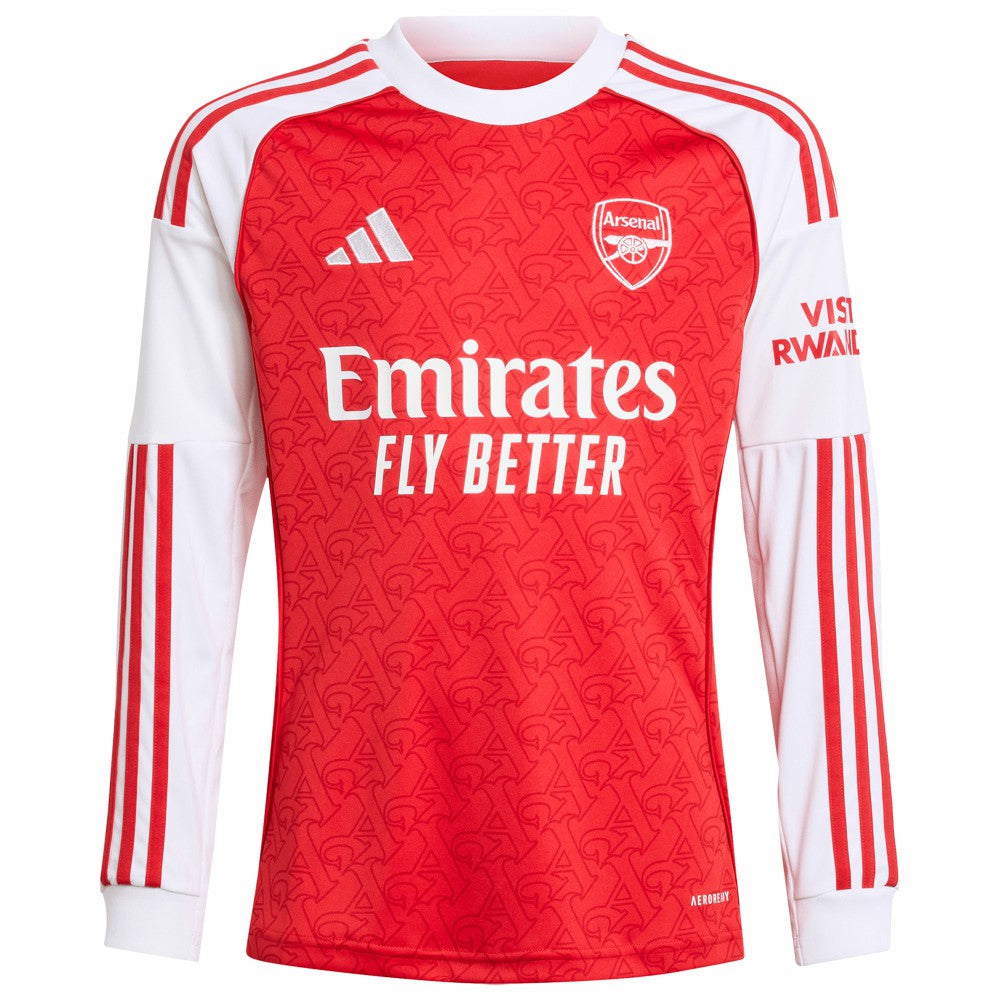 Adidas Arsenal Youth 2025/26 Home Replica Long Sleeve Custom Jerseys - Red