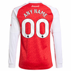 Adidas Arsenal Youth 2025/26 Home Replica Long Sleeve Custom Jerseys - Red