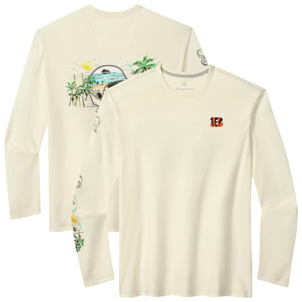 Cincinnati Bengals Oasis Endzone Lux Long Sleeve T-Shirt Cream - Tommy Bahama