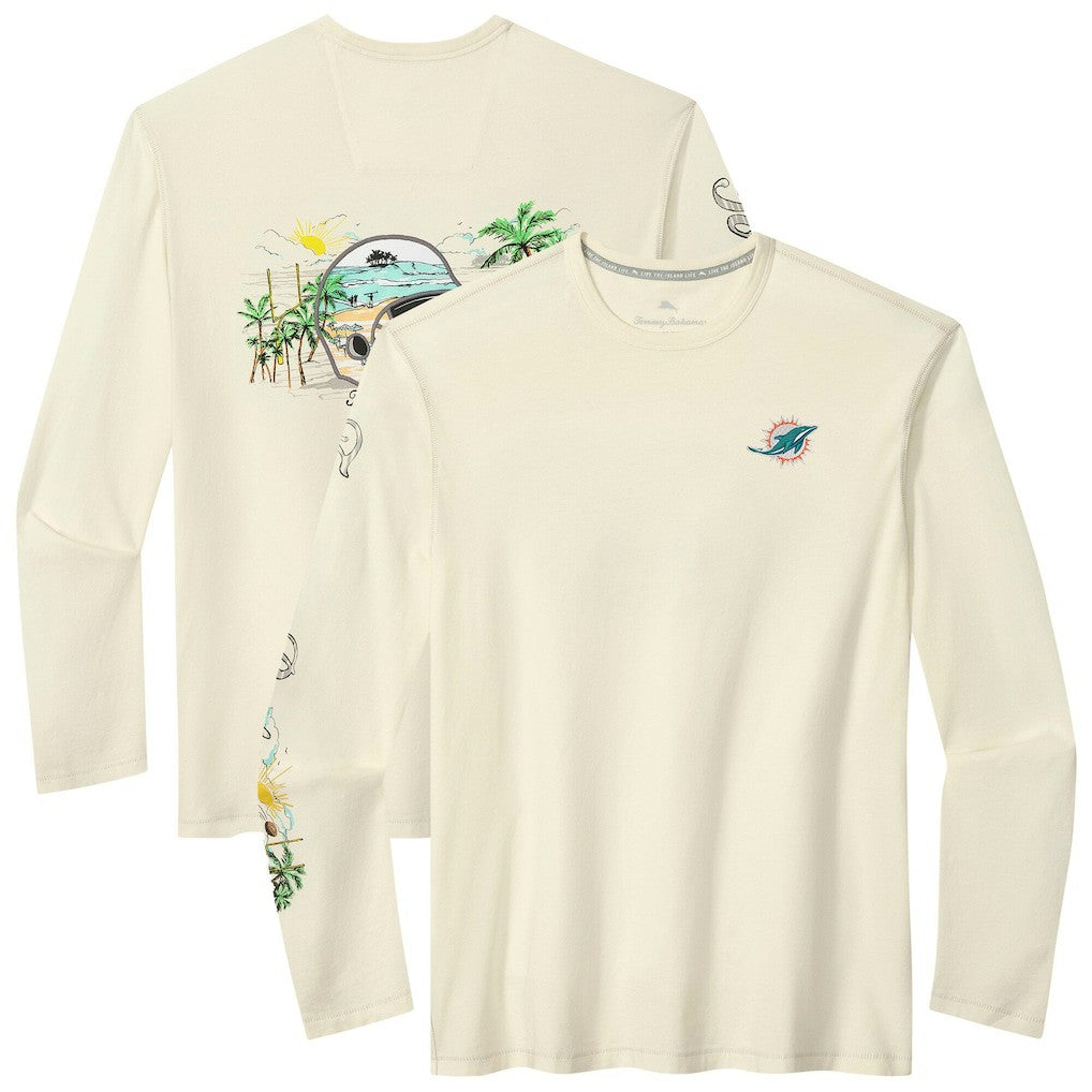 Miami Dolphins Oasis Endzone Lux Long Sleeve T-Shirt Cream - Tommy Bahama