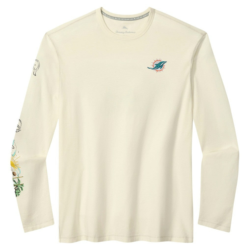 Miami Dolphins Oasis Endzone Lux Long Sleeve T-Shirt Cream - Tommy Bahama