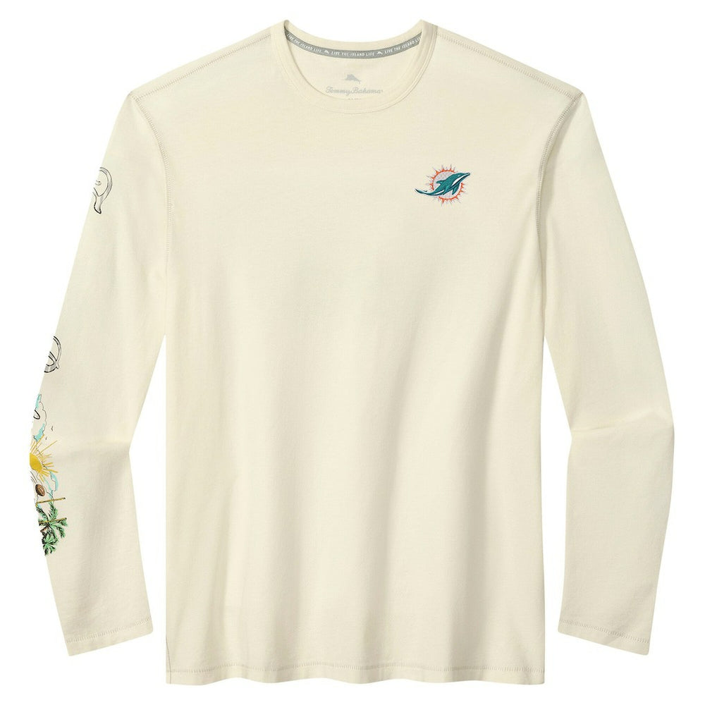 Miami Dolphins Oasis Endzone Lux Long Sleeve T-Shirt Cream - Tommy Bahama