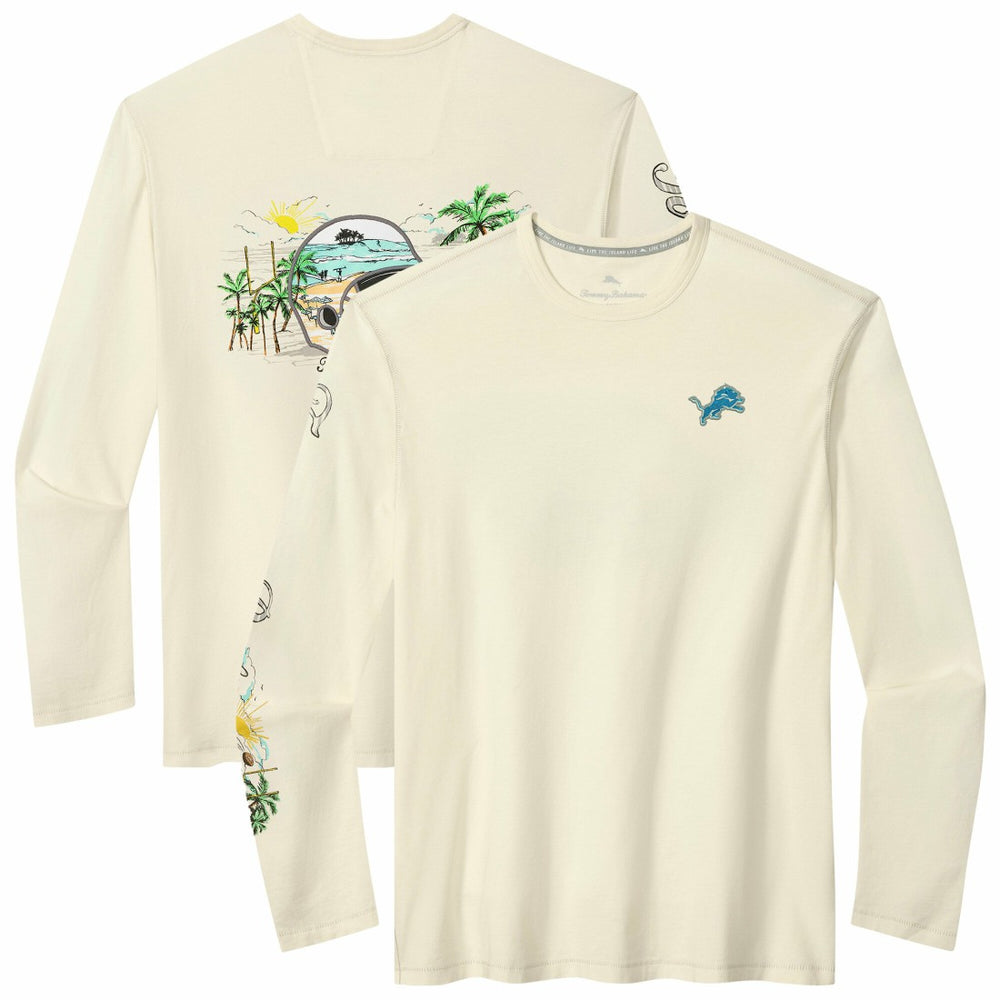 Detroit Lions Oasis Endzone Lux Long Sleeve T-Shirt Cream - Tommy Bahama