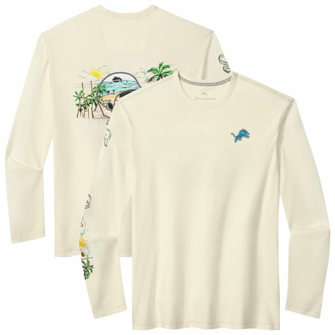 Detroit Lions Oasis Endzone Lux Long Sleeve T-Shirt Cream - Tommy Bahama