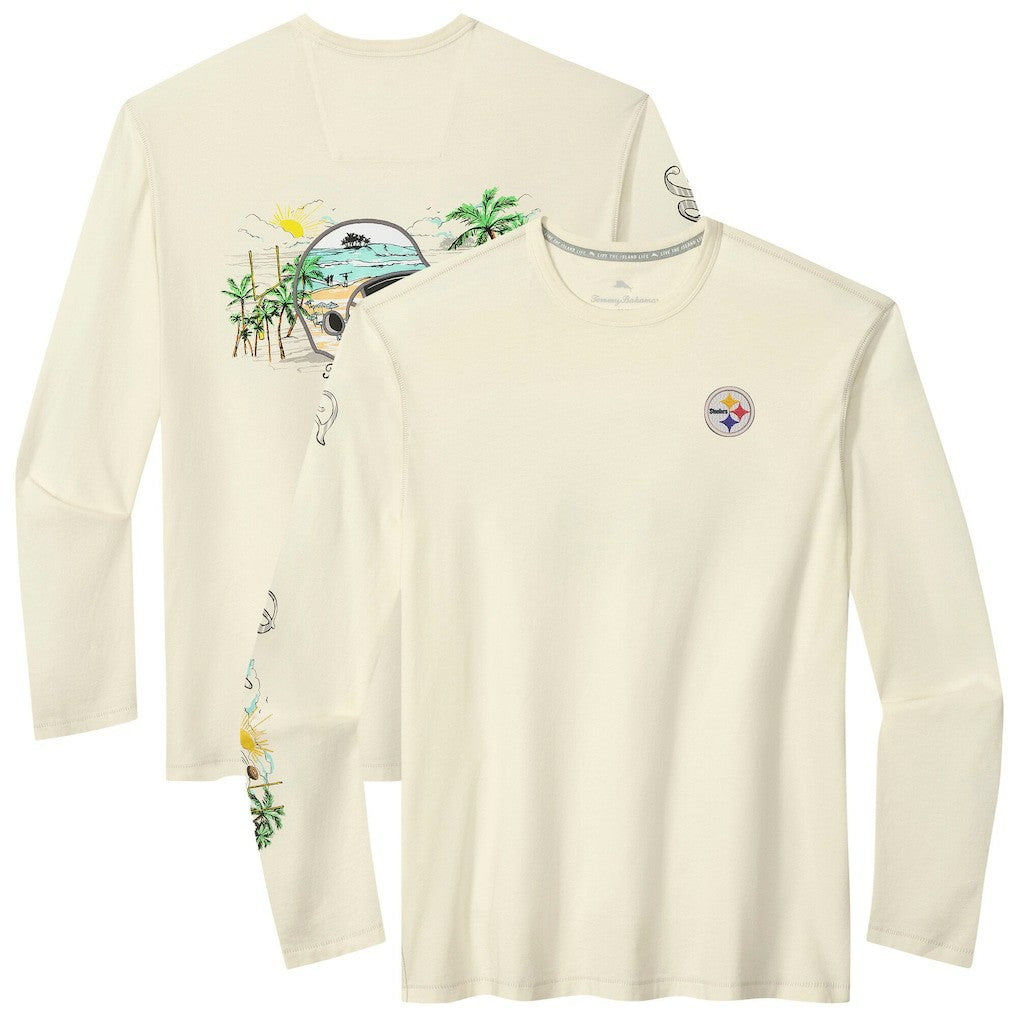 Pittsburgh Steelers Oasis Endzone Lux Long Sleeve T-Shirt Cream - Tommy Bahama