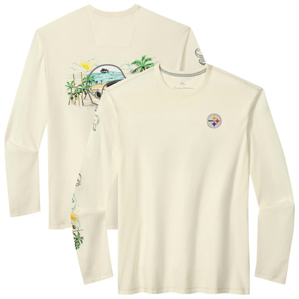 Pittsburgh Steelers Oasis Endzone Lux Long Sleeve T-Shirt Cream - Tommy Bahama