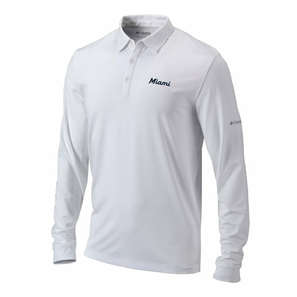 Miami Marlins Columbia Omni-Wick Pin High Long Sleeve Polo On Sale