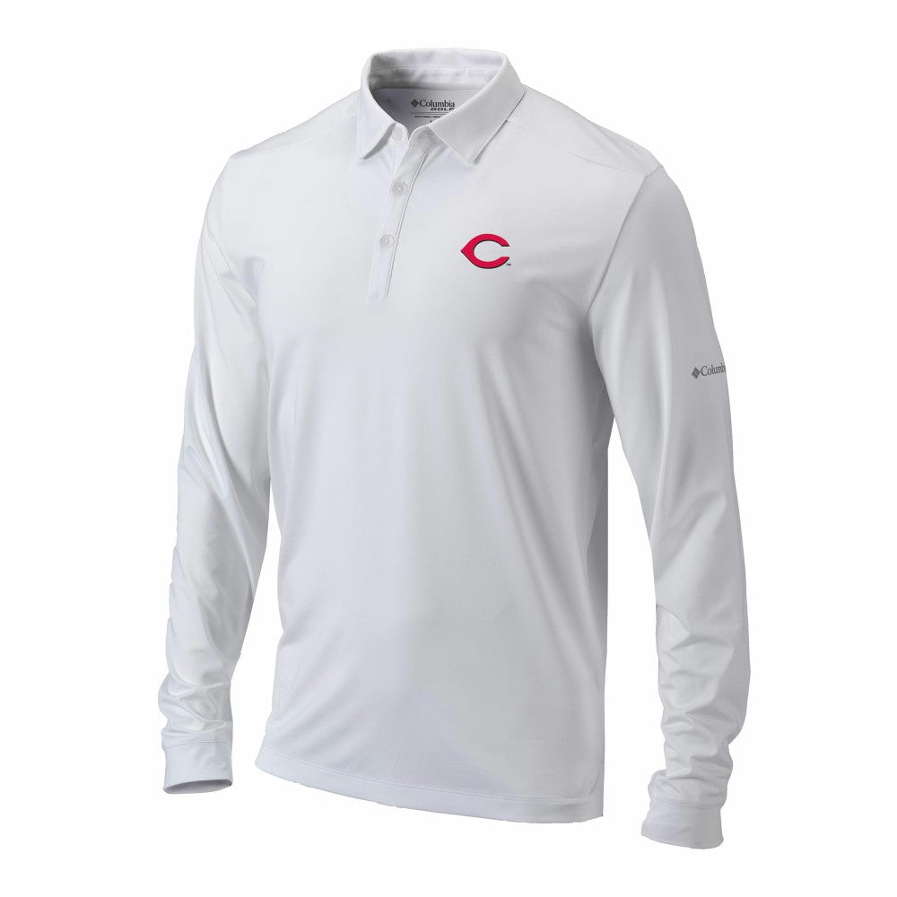 Cincinnati Reds Columbia Omni-Wick Pin High Long Sleeve Polo On Sale