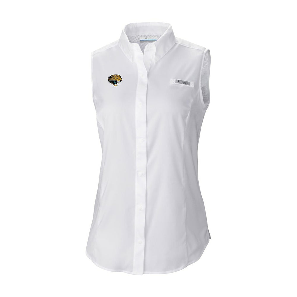Jacksonville Jaguars Women's Historic Tamiami Omni-Shade Sleeveless Button-Up Shirt White - Columbia