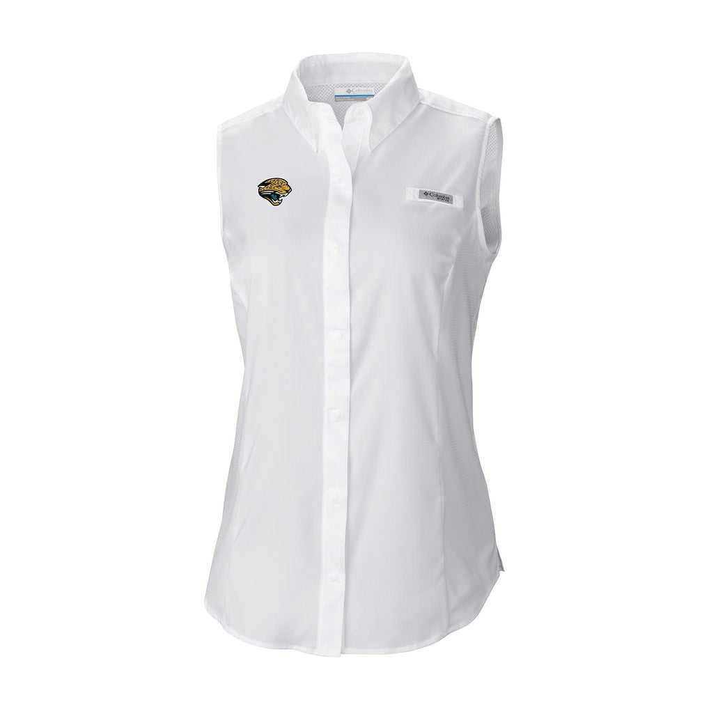 Jacksonville Jaguars Women's Historic Tamiami Omni-Shade Sleeveless Button-Up Shirt White - Columbia
