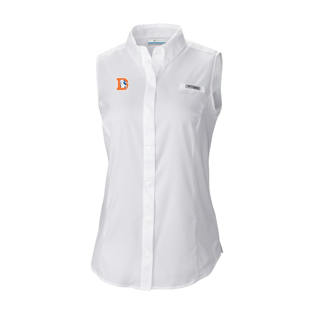 Denver Broncos Women's Historic Tamiami Omni-Shade Sleeveless Button-Up Shirt White - Columbia