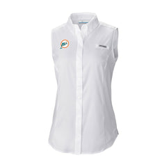 Miami Dolphins Women's Historic Tamiami Omni-Shade Sleeveless Button-Up Shirt White - Columbia
