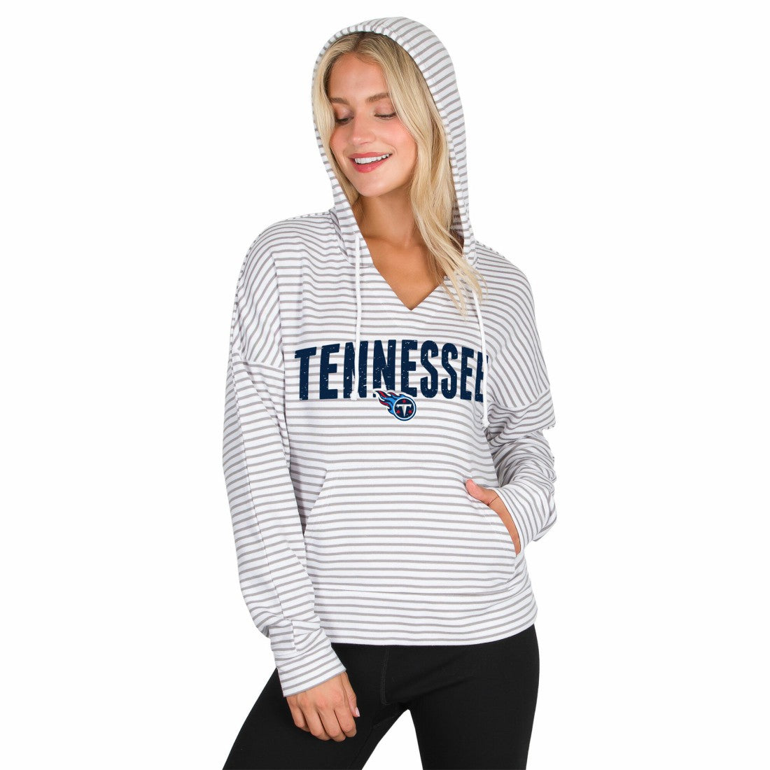 Tennessee Titans Concepts Sport Women's Liftoff Striped V-Neck Hoodie White/Gray - NFL