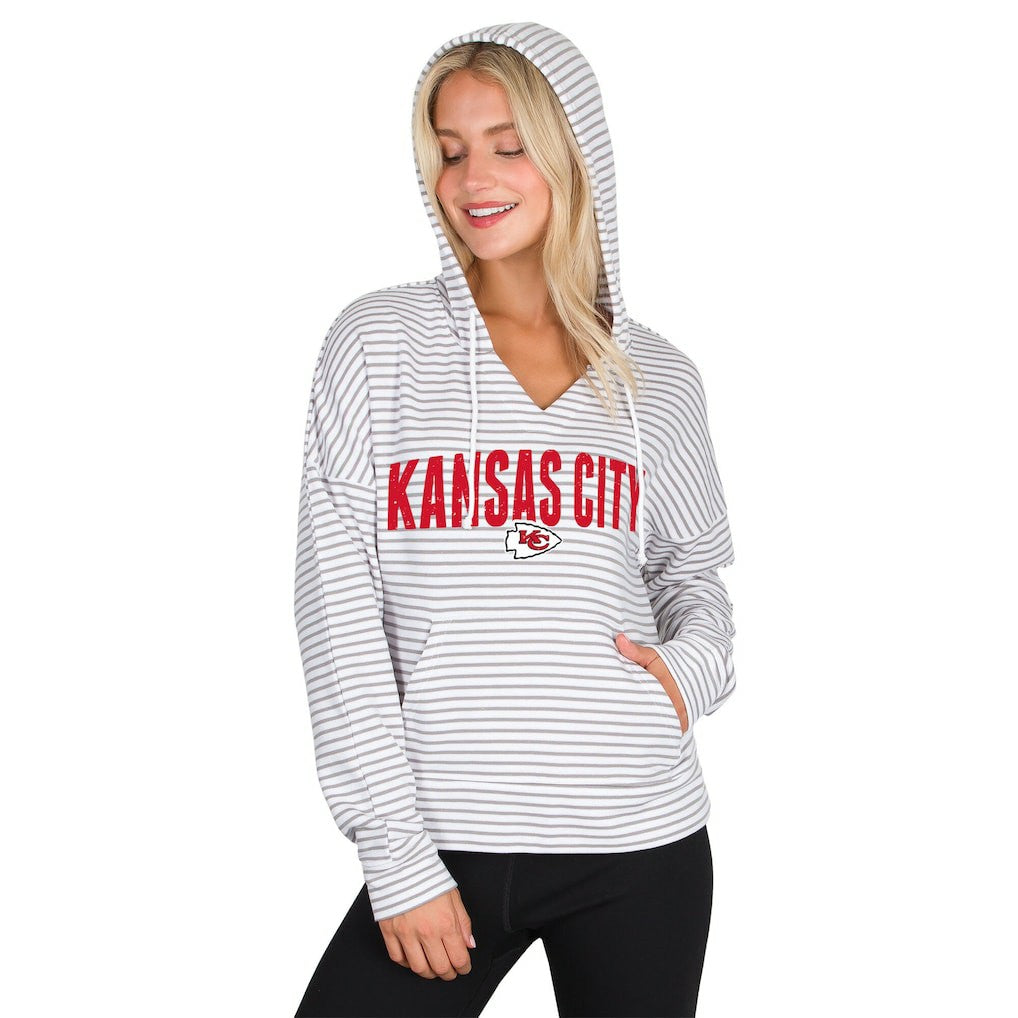 Kansas City Chiefs Concepts Sport Women's Liftoff Striped V-Neck Hoodie White/Gray - NFL