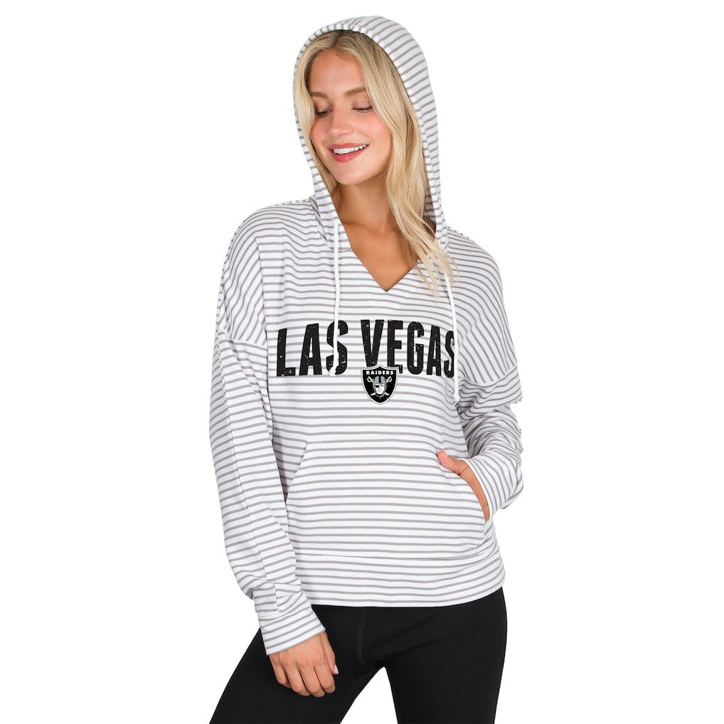 Las Vegas Raiders Concepts Sport Women's Liftoff Striped V-Neck Hoodie White/Gray - NFL