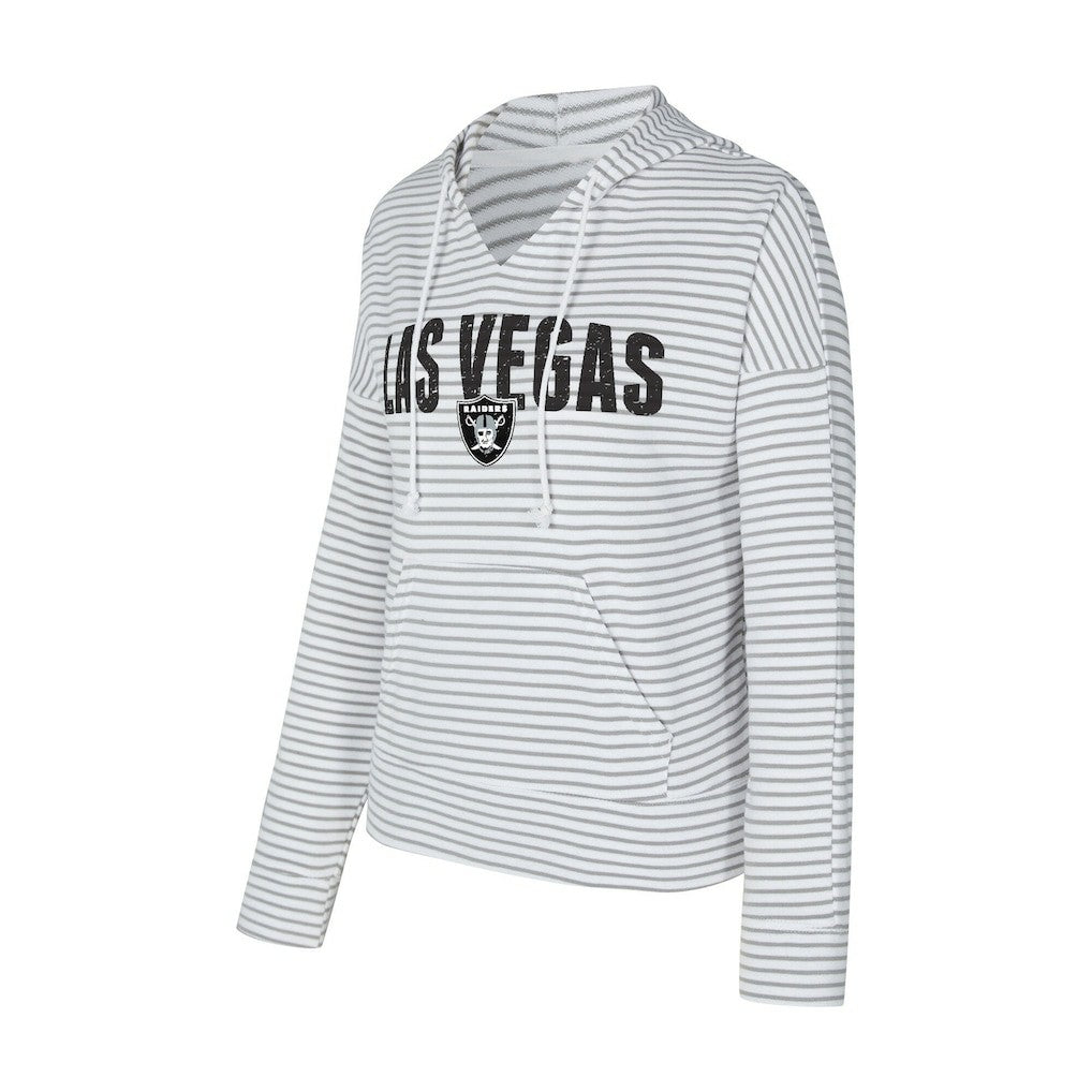 Las Vegas Raiders Concepts Sport Women's Liftoff Striped V-Neck Hoodie White/Gray - NFL