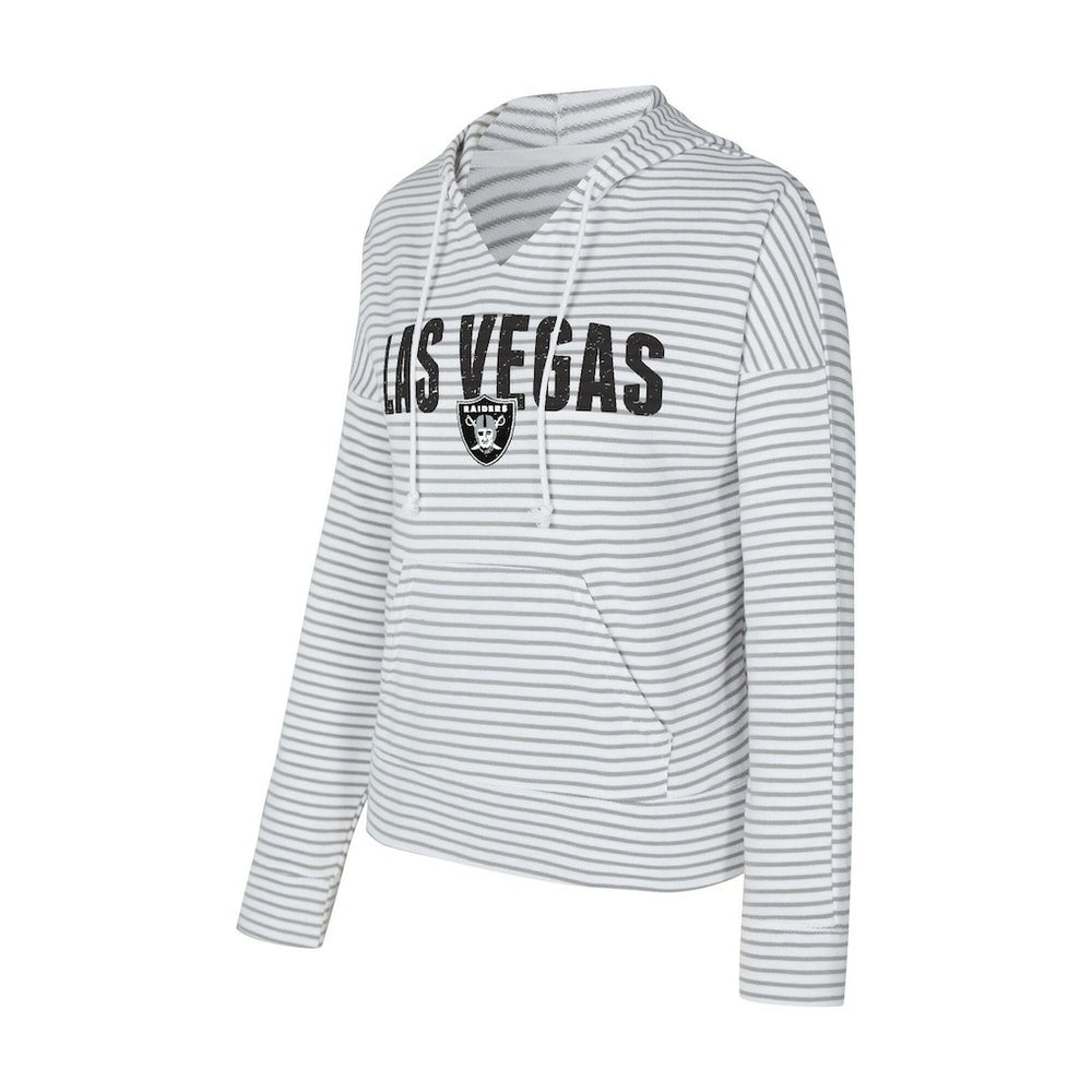 Las Vegas Raiders Concepts Sport Women's Liftoff Striped V-Neck Hoodie White/Gray - NFL