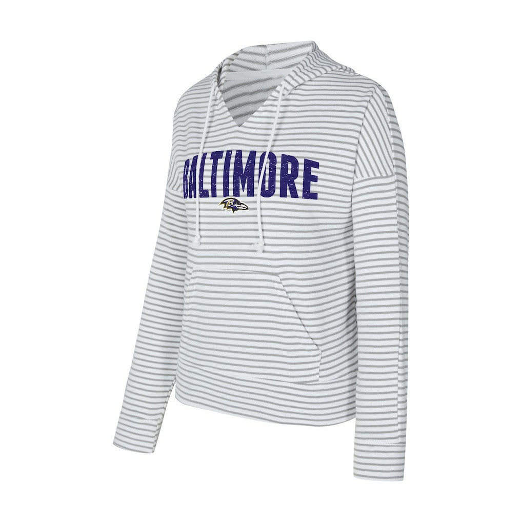 Baltimore Ravens Concepts Sport Women's Liftoff Striped V-Neck Hoodie White/Gray - NFL
