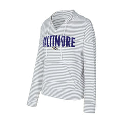 Baltimore Ravens Concepts Sport Women's Liftoff Striped V-Neck Hoodie White/Gray - NFL