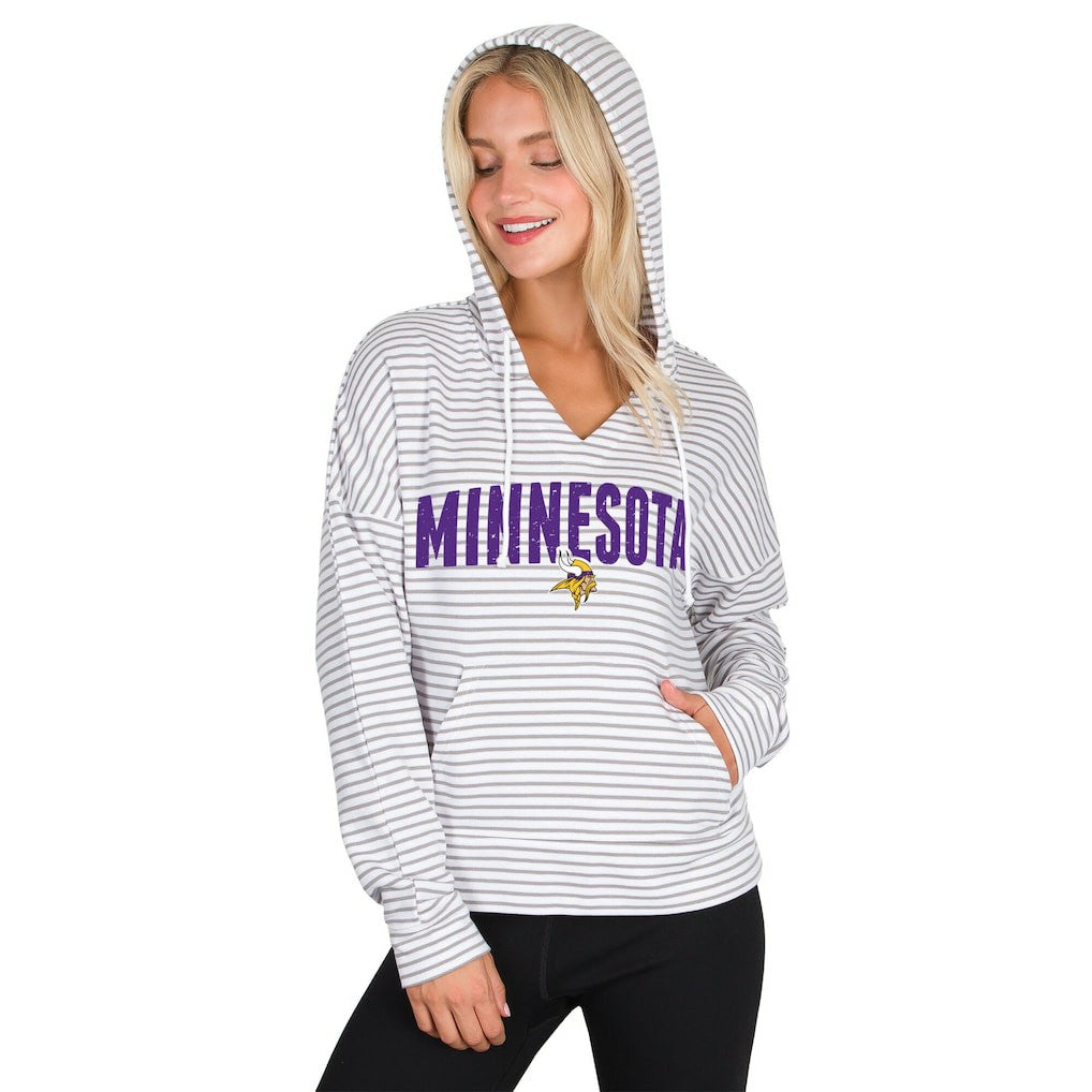 Minnesota Vikings Concepts Sport Women's Liftoff Striped V-Neck Hoodie White/Gray - NFL