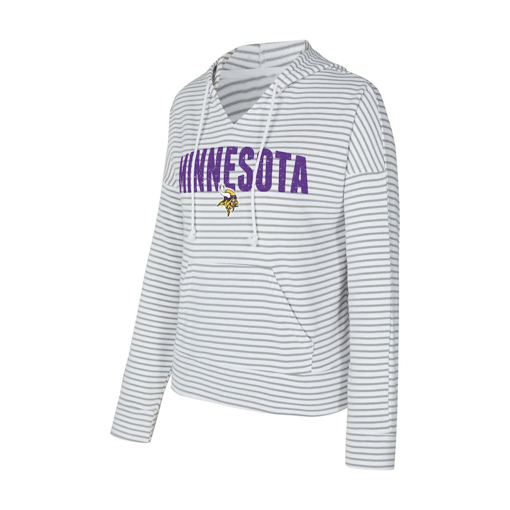 Minnesota Vikings Concepts Sport Women's Liftoff Striped V-Neck Hoodie White/Gray - NFL