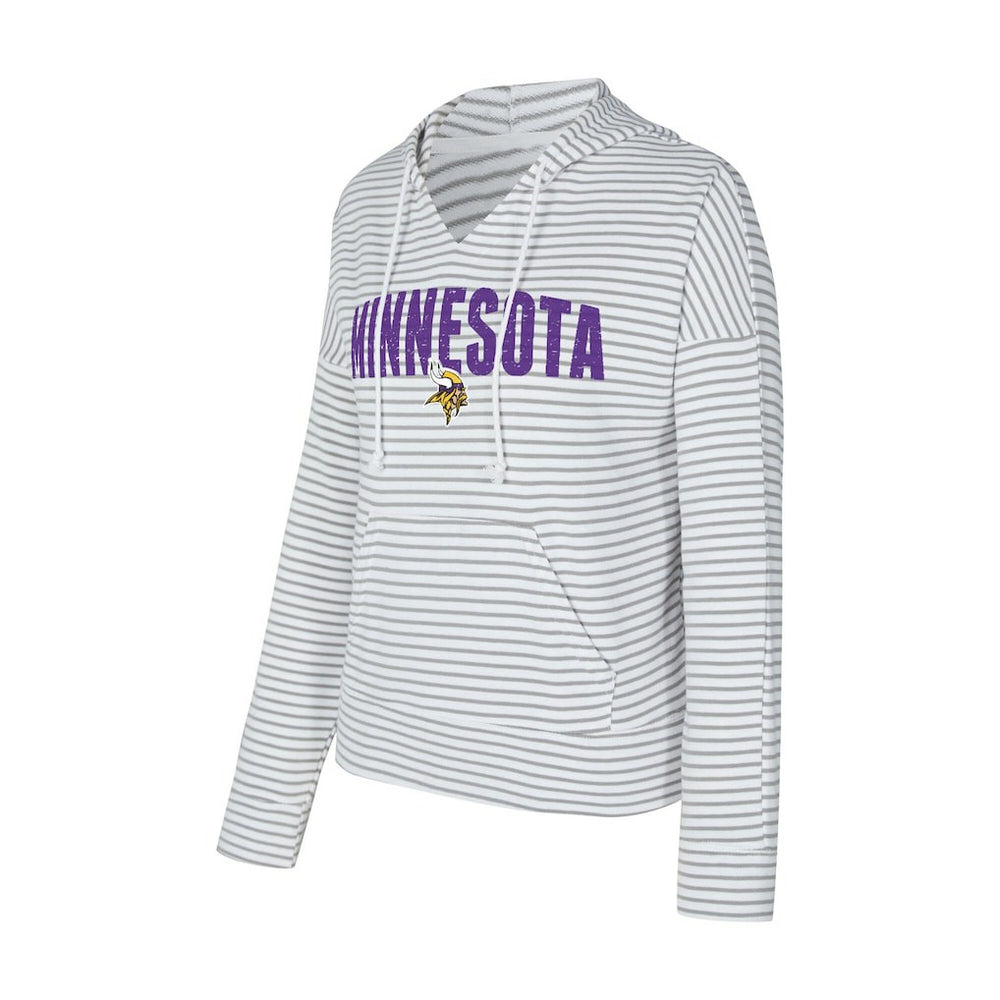 Minnesota Vikings Concepts Sport Women's Liftoff Striped V-Neck Hoodie White/Gray - NFL