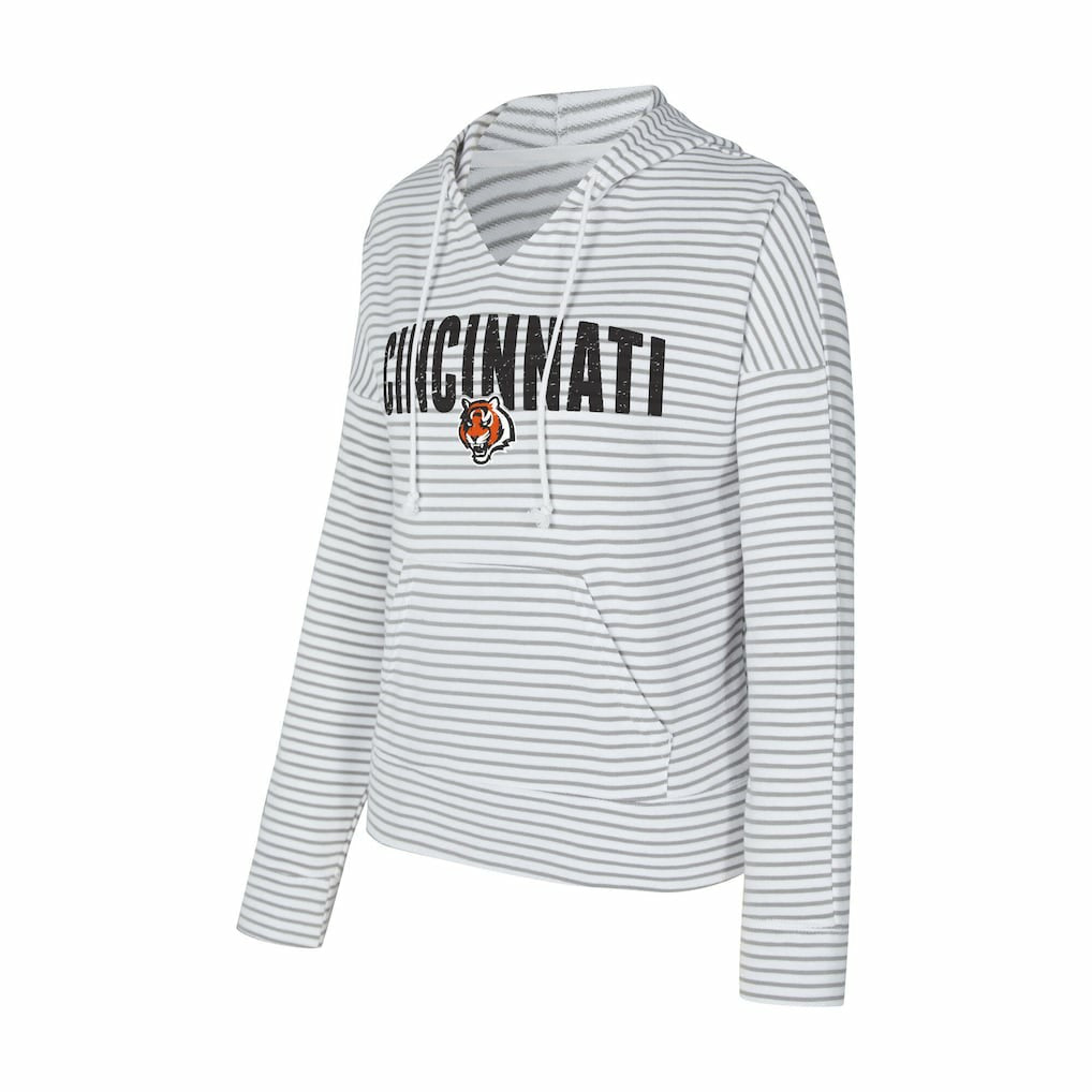 Cincinnati Bengals Concepts Sport Women's Liftoff Striped V-Neck Hoodie White/Gray - NFL