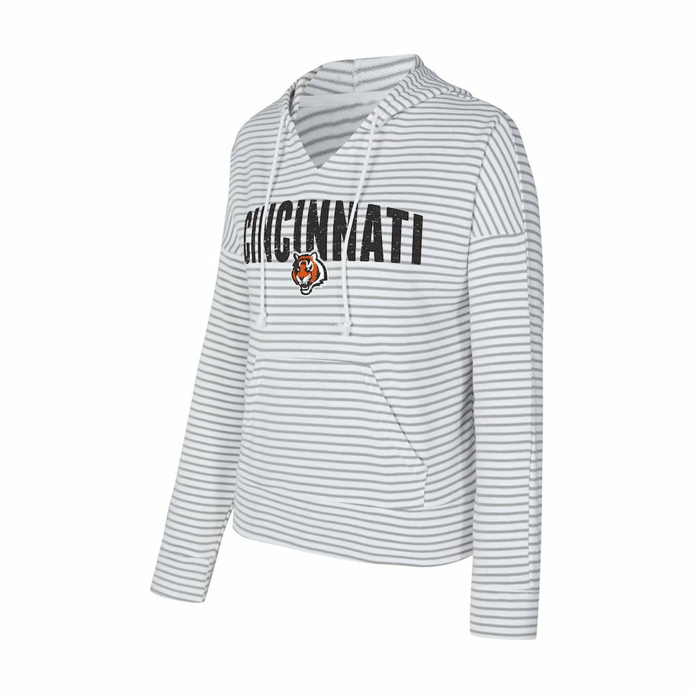 Cincinnati Bengals Concepts Sport Women's Liftoff Striped V-Neck Hoodie White/Gray - NFL