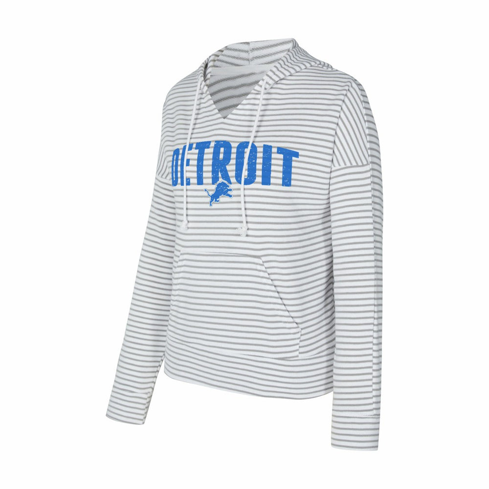 Detroit Lions Concepts Sport Women's Liftoff Striped V-Neck Hoodie White/Gray - NFL