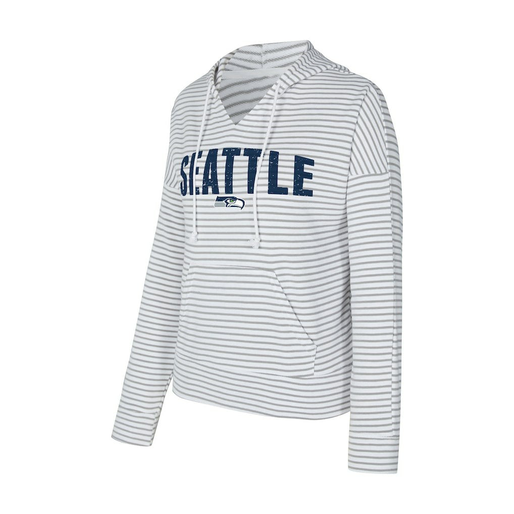 Seattle Seahawks Concepts Sport Women's Liftoff Striped V-Neck Hoodie White/Gray - NFL