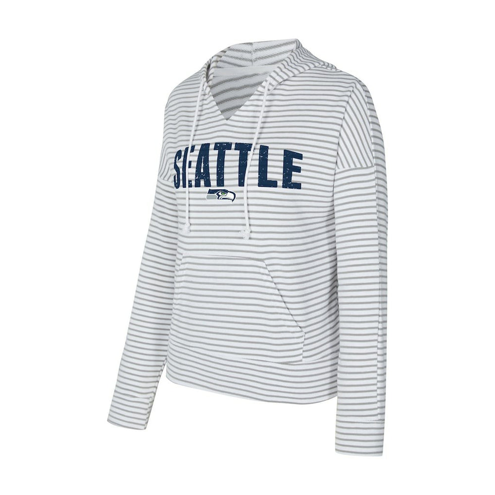 Seattle Seahawks Concepts Sport Women's Liftoff Striped V-Neck Hoodie White/Gray - NFL
