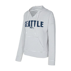 Seattle Seahawks Concepts Sport Women's Liftoff Striped V-Neck Hoodie White/Gray - NFL