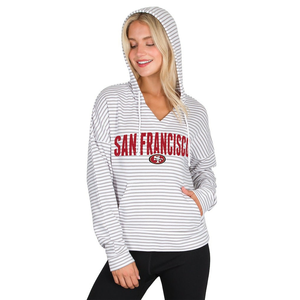 San Francisco 49ers Concepts Sport Women's Liftoff Striped V-Neck Hoodie White/Gray - NFL