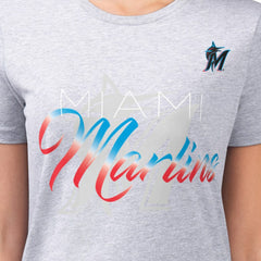 Miami Marlins G-III 4Her by Carl Banks Women's Super-Slim Fit Lightweight Shadow Logo Graphic T-Shirt Near Me
