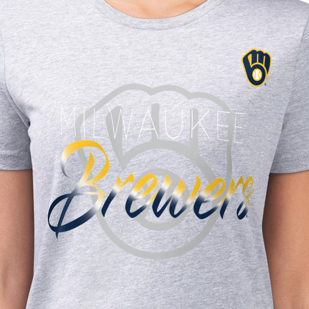 Milwaukee Brewers G-III 4Her by Carl Banks Women's Super-Slim Fit Lightweight Shadow Logo Graphic T-Shirt Clearance