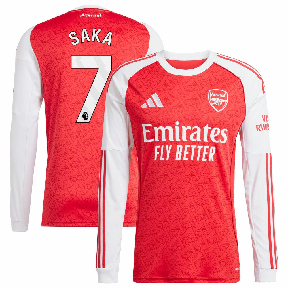Adidas Bukayo Saka Arsenal 2025/26 Home Replica Long Sleeve Player Jerseys - Red