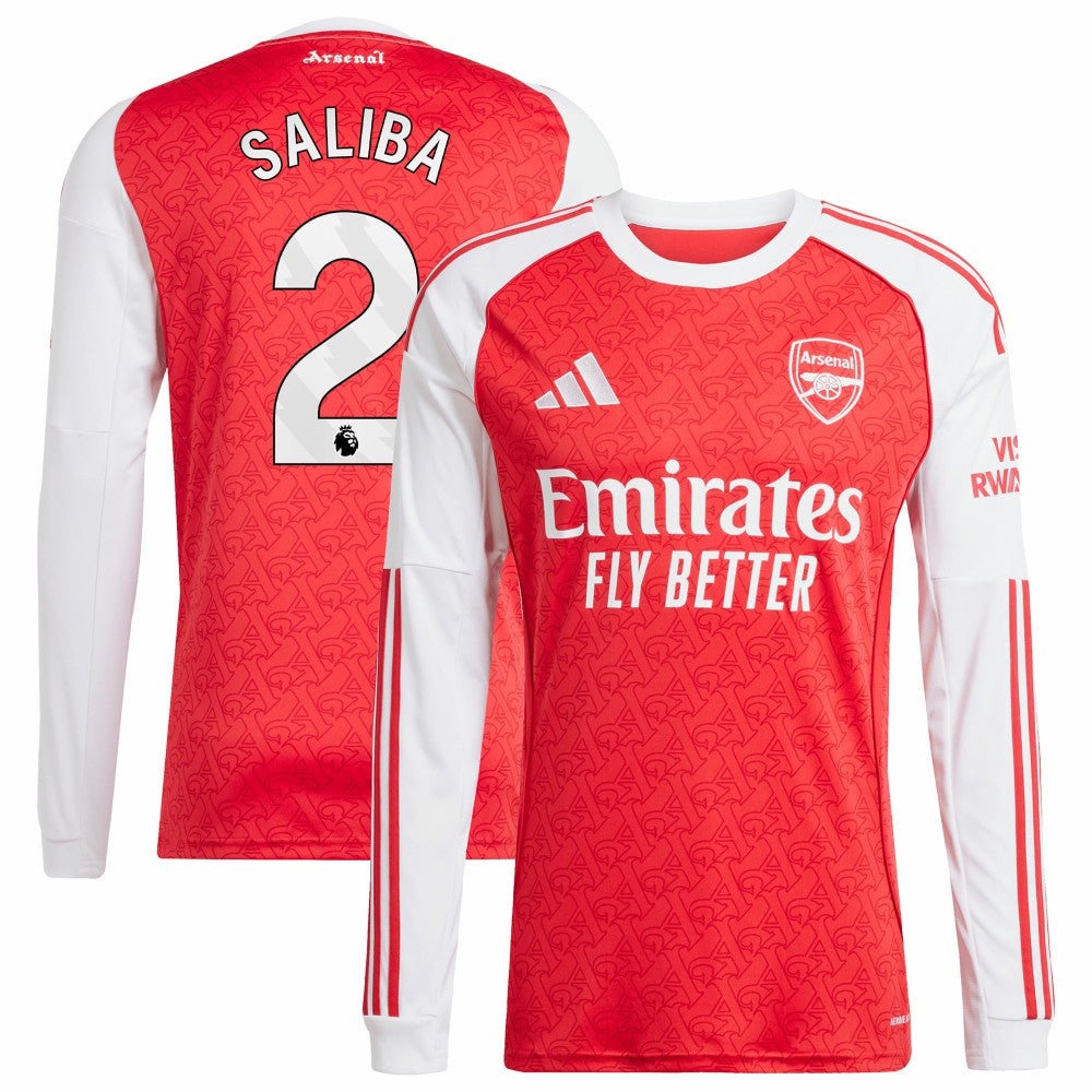 Adidas William Saliba Arsenal 2025/26 Home Replica Long Sleeve Player Jerseys - Red