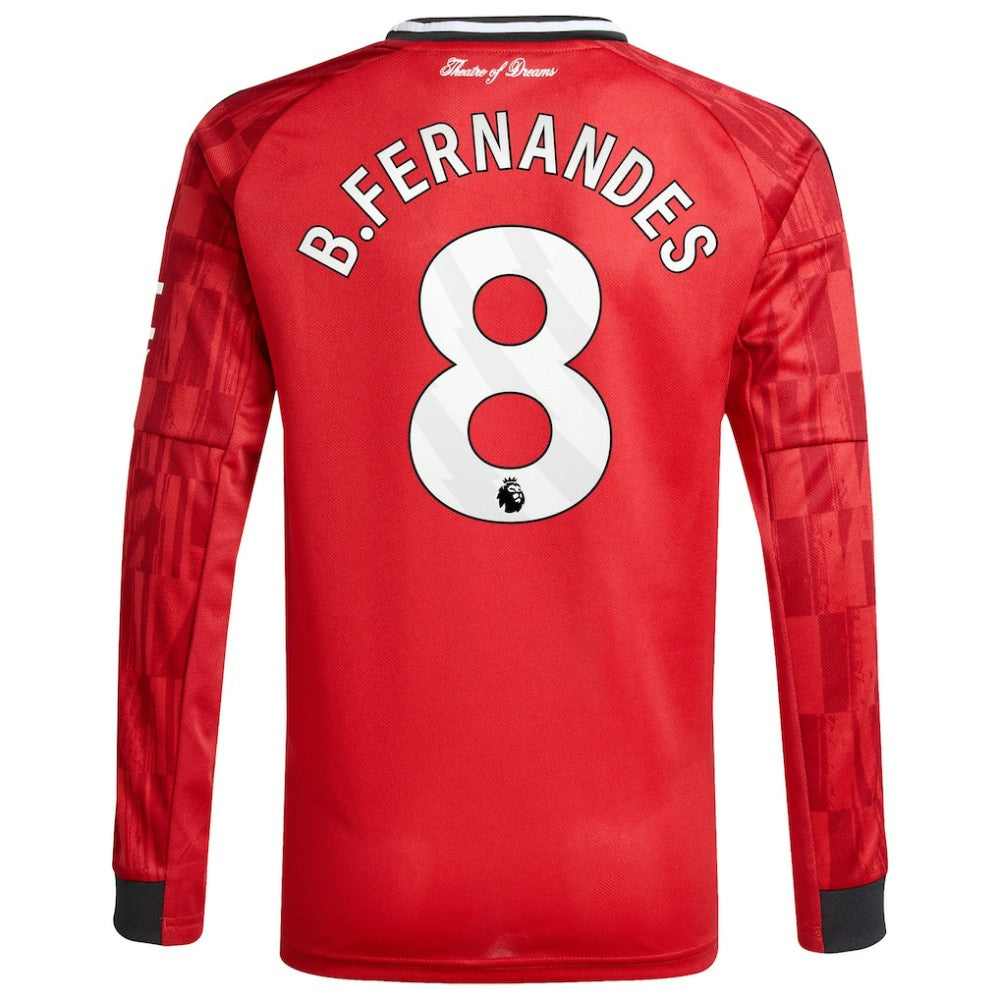 Adidas Bruno Fernandes Manchester United Youth Home 2025/26 Replica Player Long Sleeve Jerseys - Red