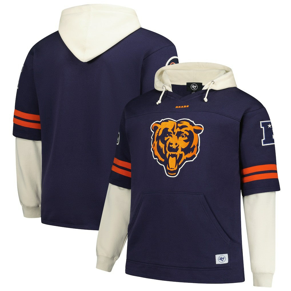 Chicago Bears '47 Big & Tall Split Zone Cornerback V-Neck Hoodie Navy - 47 brand