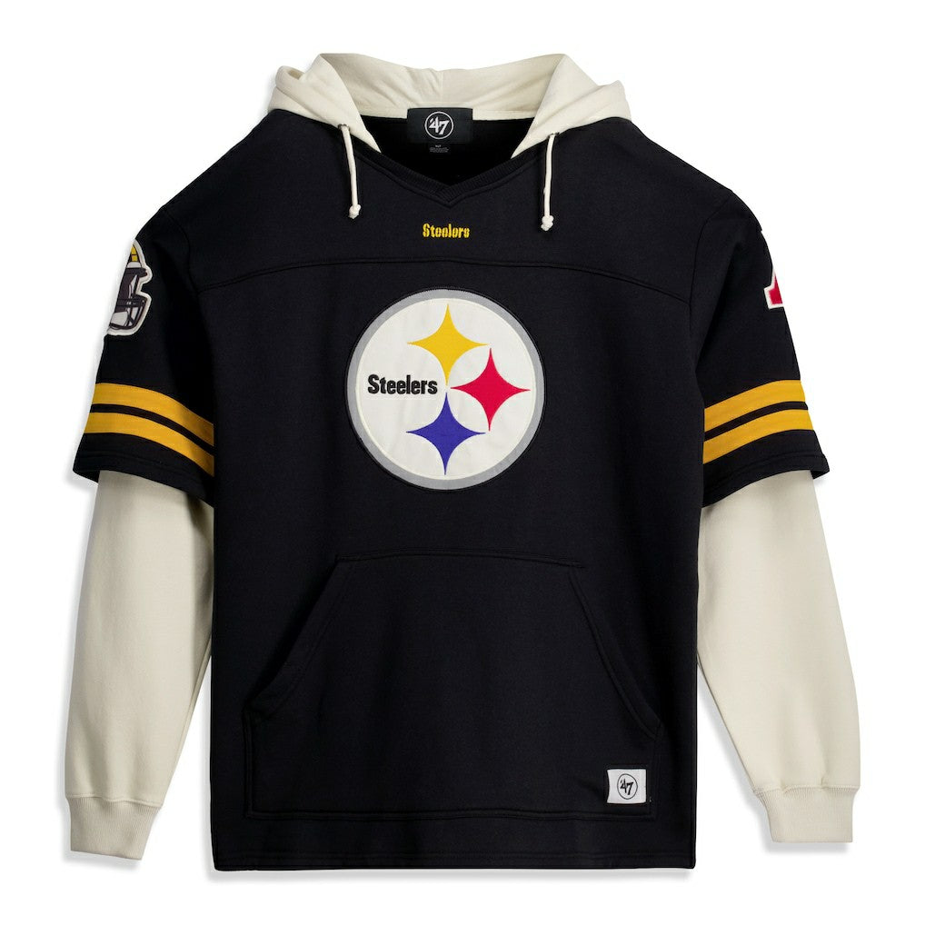 Pittsburgh Steelers '47 Big & Tall Split Zone Cornerback V-Neck Hoodie Black - 47 brand