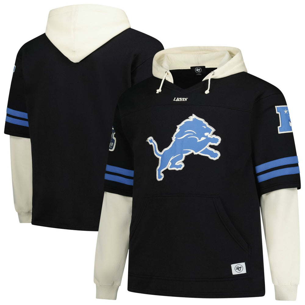 Detroit Lions '47 Big & Tall Split Zone Cornerback V-Neck Hoodie Black - 47 brand